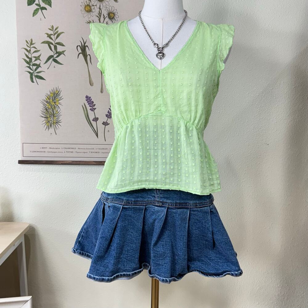 BCBGeneration Swiss Dot Ruffle Top Whimsy Twee Fairy Cottage Coastal XXS XS S